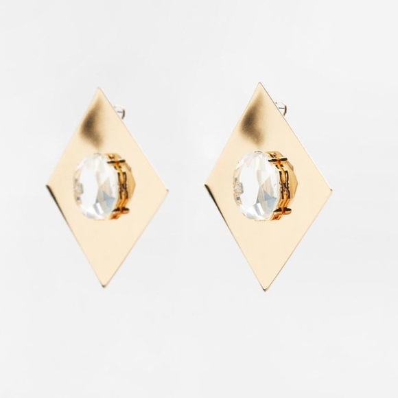 NWT. Zara Golden Square Rhinestone Earrings. - Picture 1 of 5